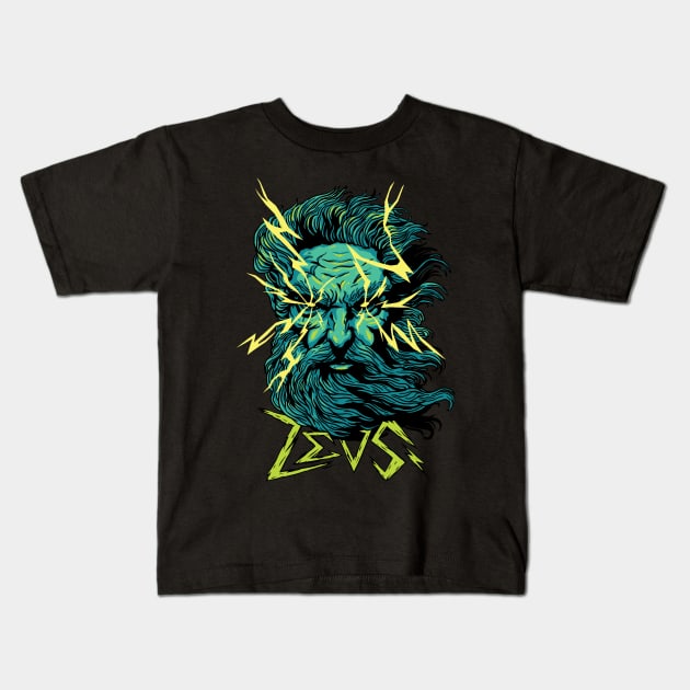 Zeus Geek God Of Thunder Mythology Kids T-Shirt by UNDERGROUNDROOTS